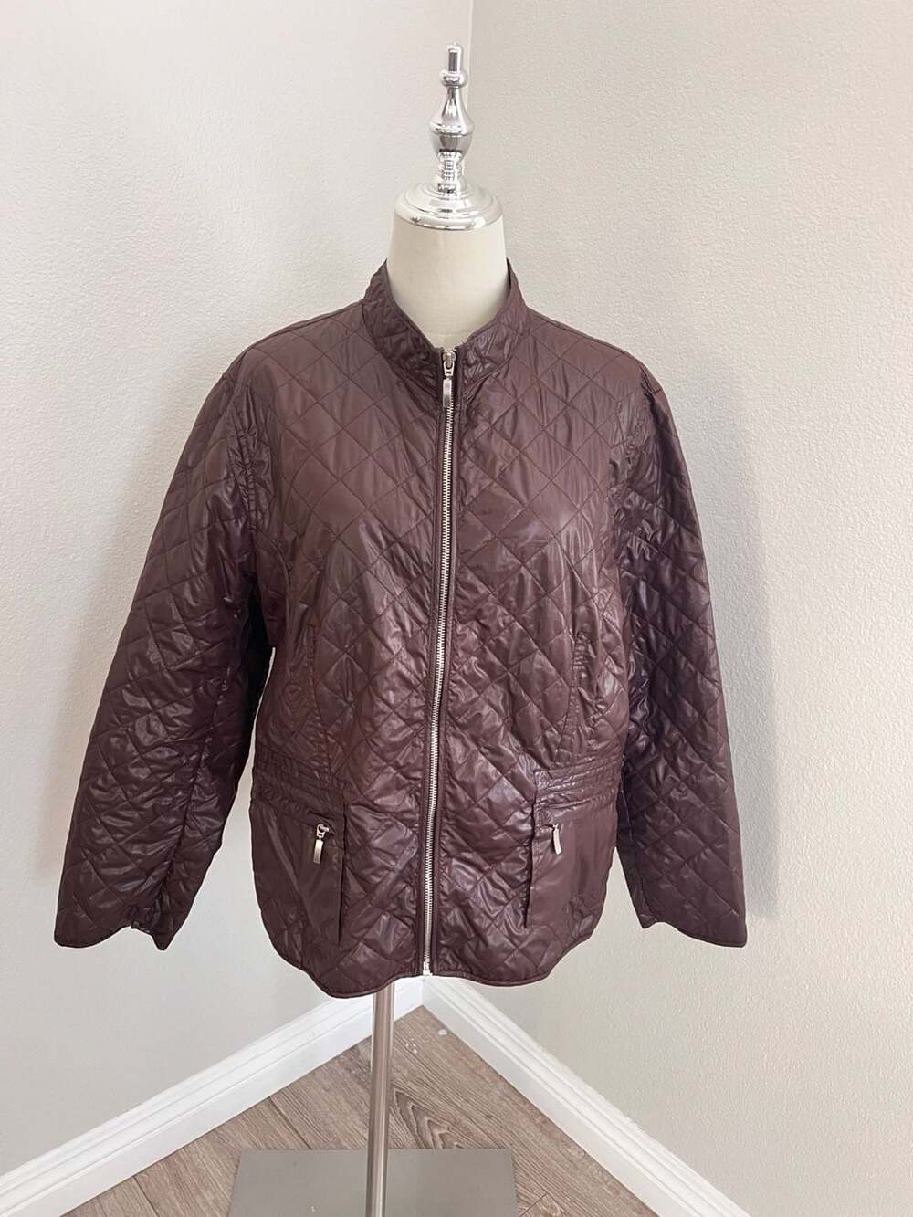 Chico'S Quilted Brown Jacket Size L Zip Front